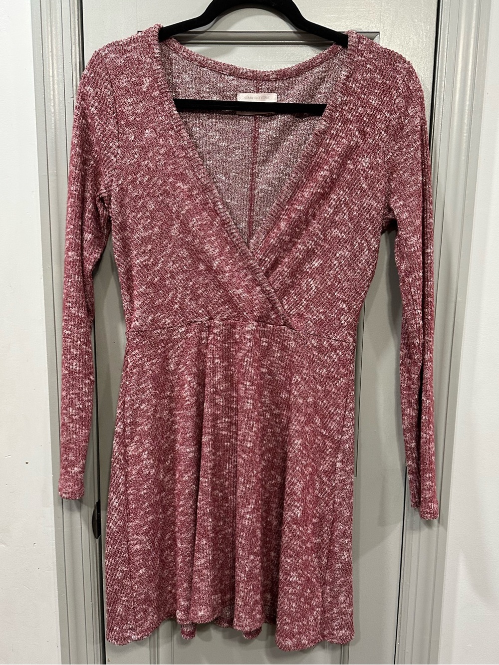 Urban Outfitters Marled Rose Wrap-Front Long Sleeve Knit Dress